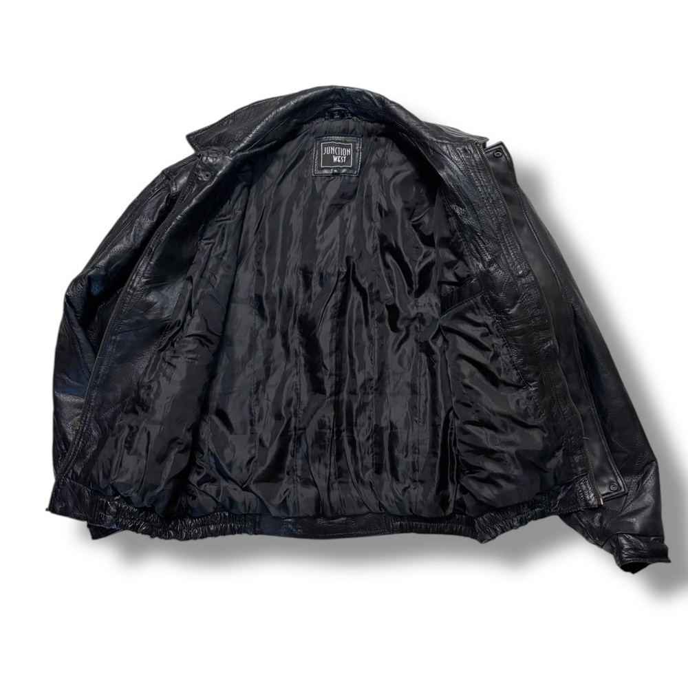 Junction West Black Patchwork Leather Bomber Jack… - image 8